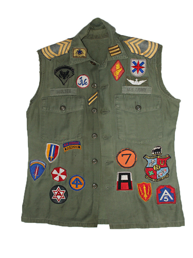 Vintage Skeleton Patched Army Shirt Vest