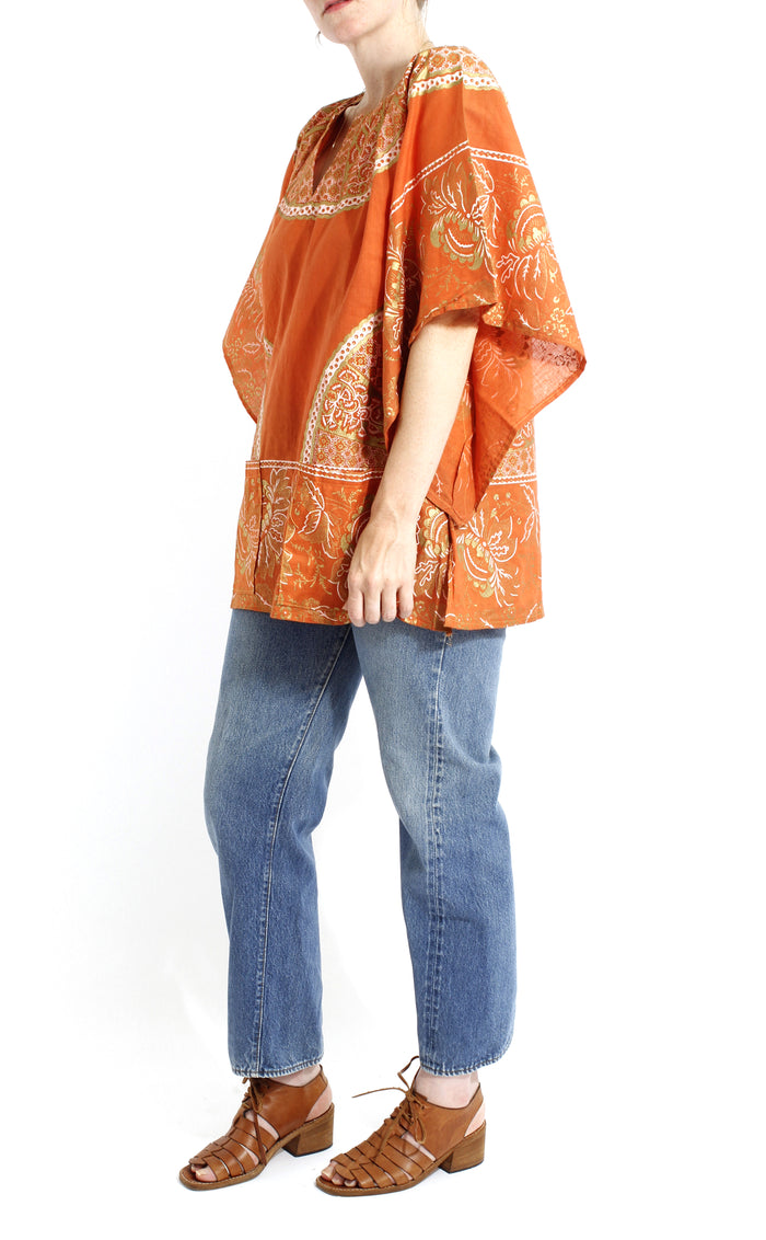 VINTAGE 70'S DEADSTOCK COTTON RUST WINGED SLEEVE BLOUSE