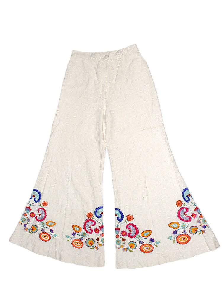 Vintage 70&#39;s Hand Embroidered Bell Bottoms