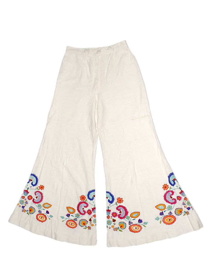 Vintage 70's Hand Embroidered Bell Bottoms