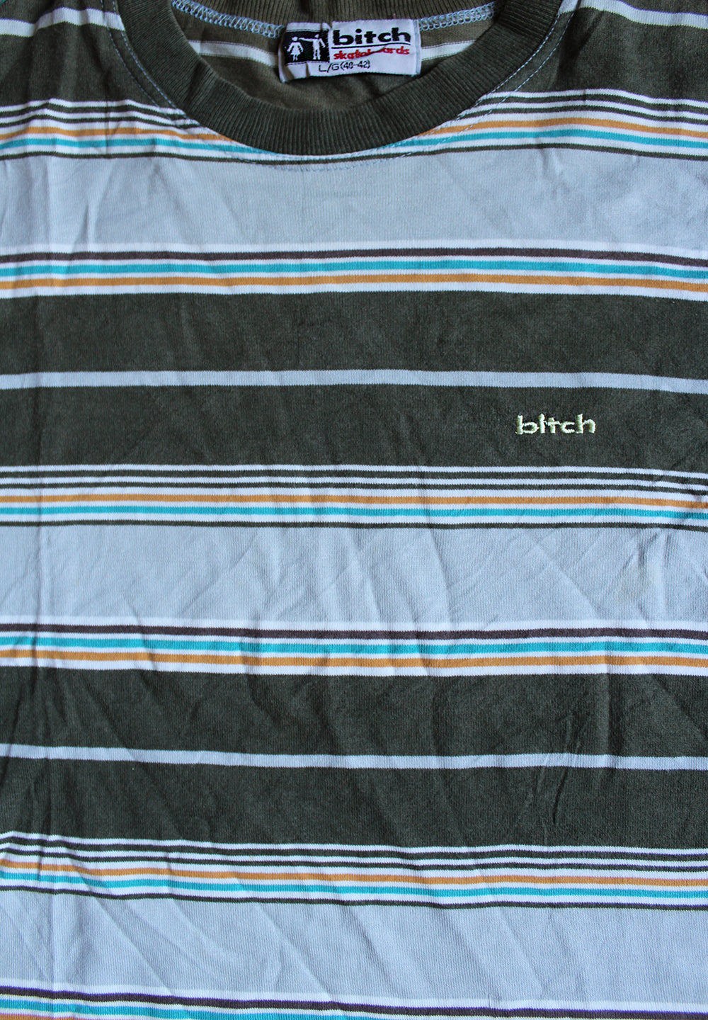 Vintage 90&#39;s BITCH Skateboards Striped T-shirt