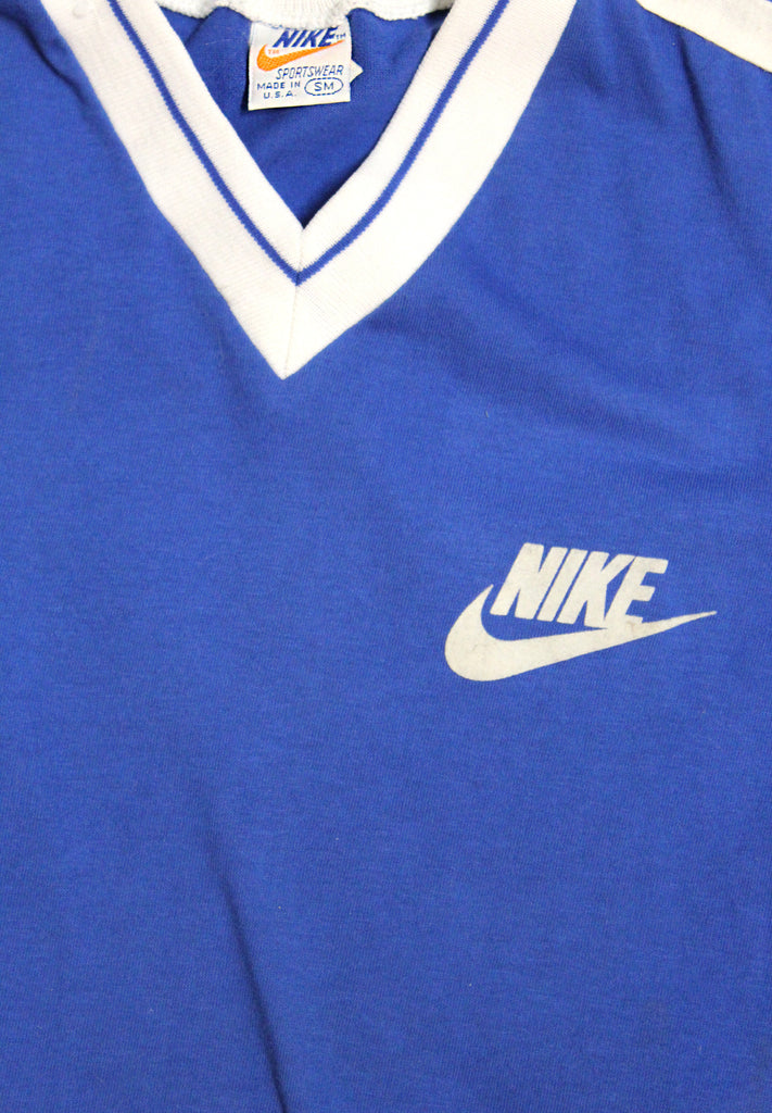 Vintage 1980's Nike Royal Blue V-Neck T-Shirt