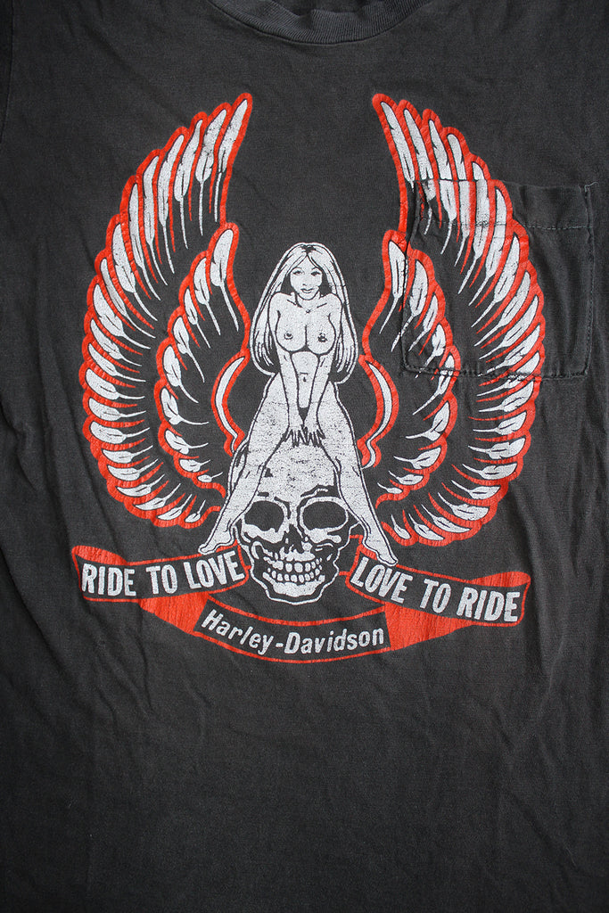 Vintage 80's Harley Davidson Ride to Love,  Love to Ride Nude T-shirt