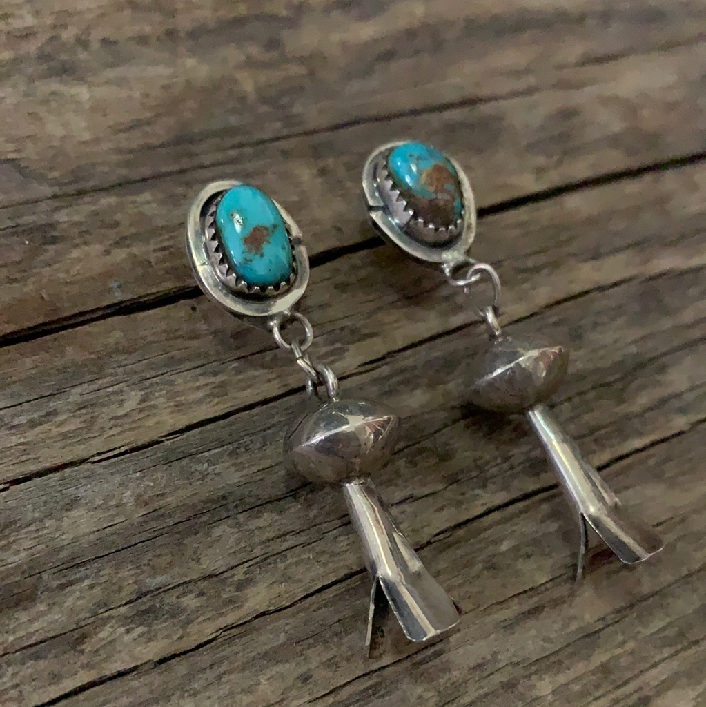 Vintage Native American Squash Blossom Silver Earrings ///SOLD///