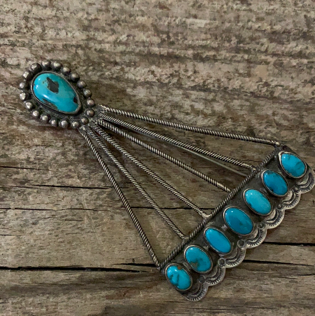 Vintage Native American Silver Turquoise Tear Drop Pin