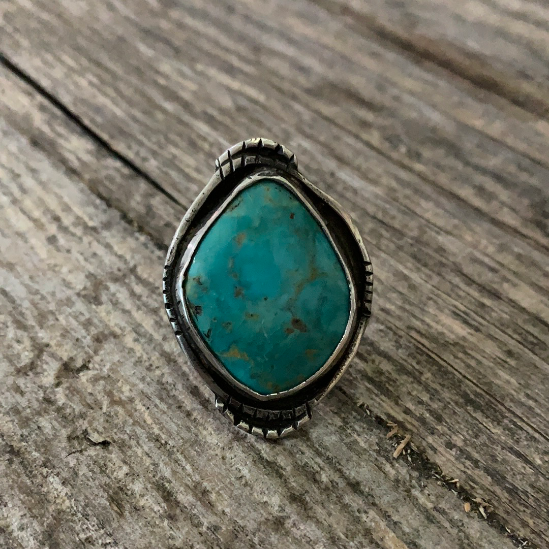 Vintage Native American Silver Turquoise Ring Size 5.75