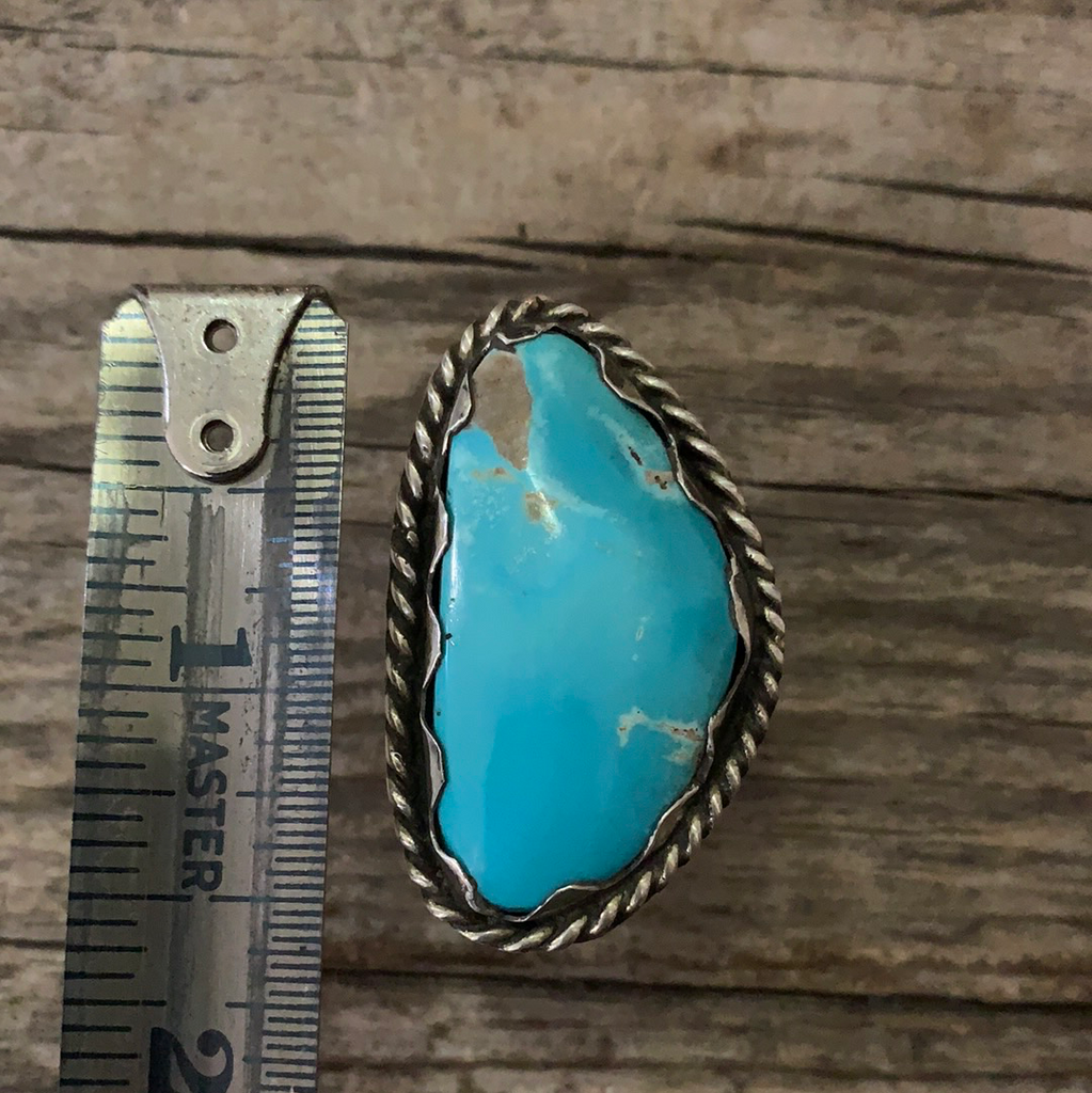Vintage Native American Silver Blue Turquoise Ring Size 8.75