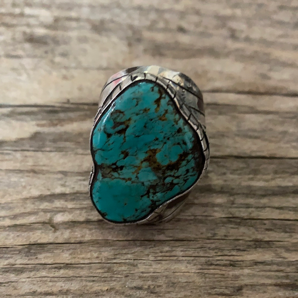 Vintage Native American Silver Turquoise Ring Size 9.75