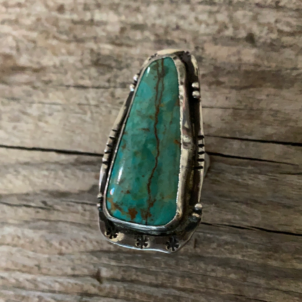 Vintage Long Stone Turquoise Silver Ring ///SOLD///