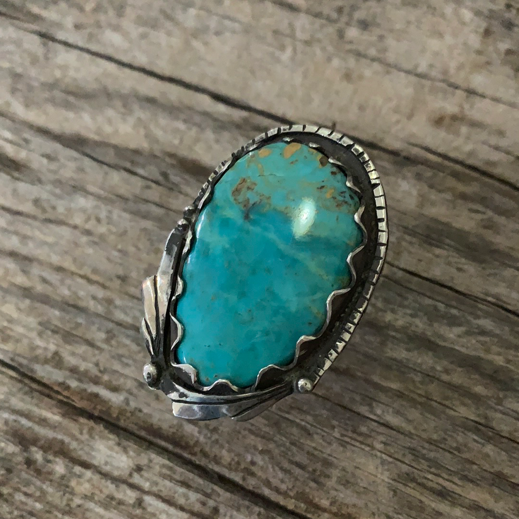 Vintage Native American Silver Turquoise Ring Size 7