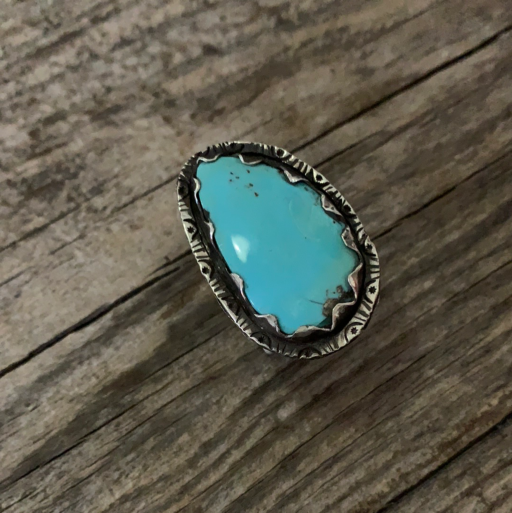 Vintage Native American Silver Pale Blue Turquoise Ring Size 9