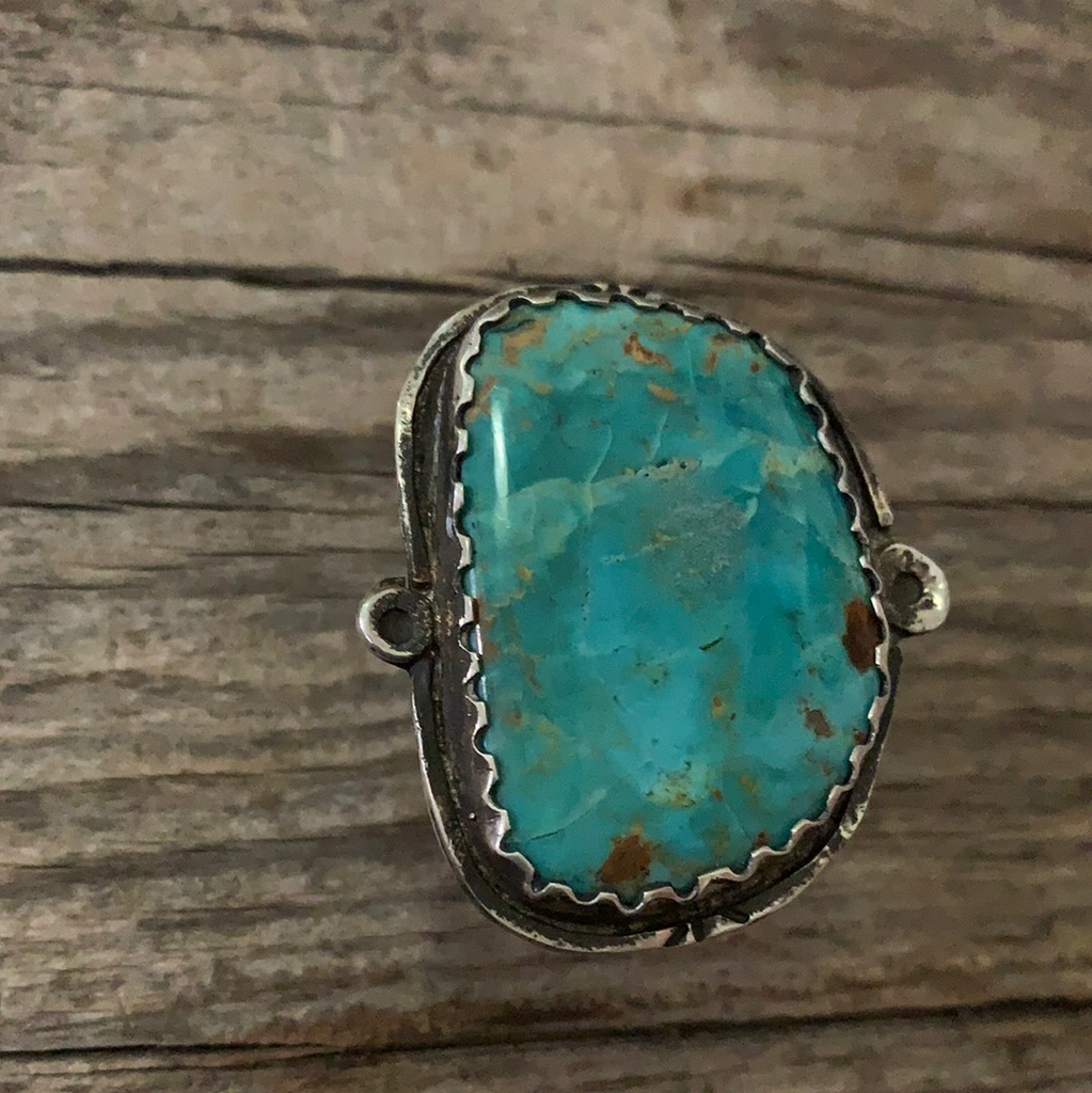 Vintage Native American Silver Turquoise Ring Size 9.5