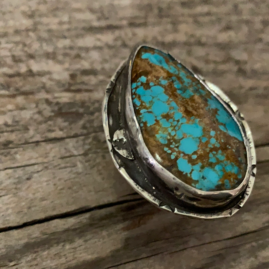 Vintage Huge Stone Statement Turquoise Silver Ring