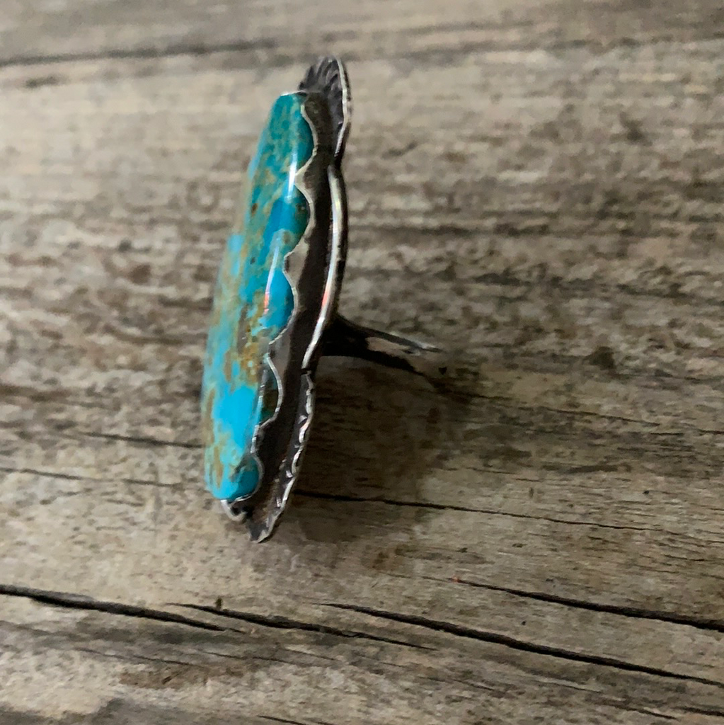 Vintage Large Turquoise Stone Silver Ring size 8.5 ///SOLD///