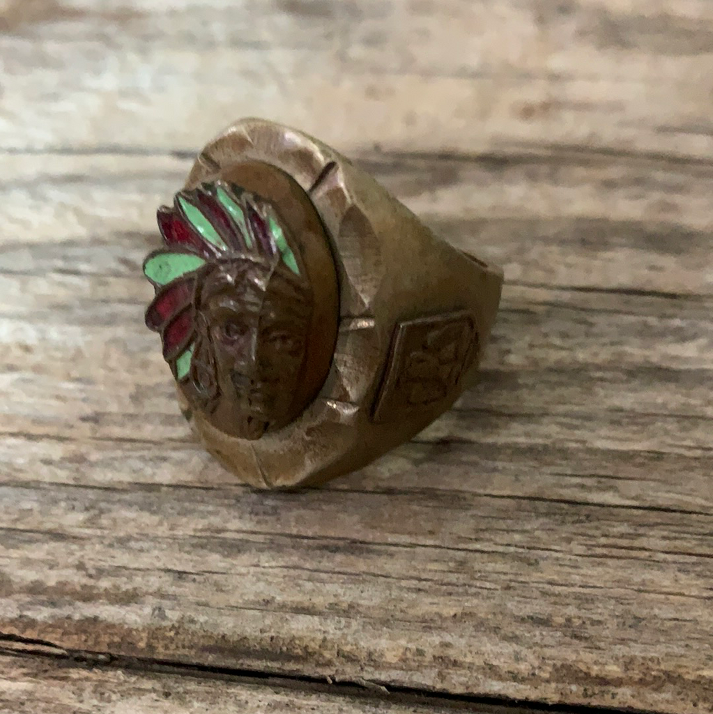 Vintage 1940’s Indian Head Mexican Biker Ring Size 11.25
