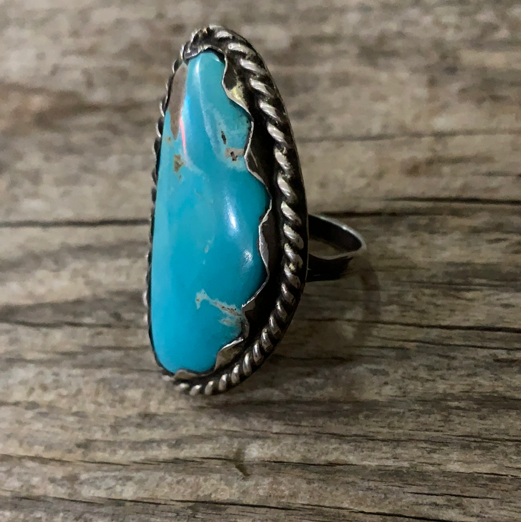 Vintage Native American Silver Blue Turquoise Ring Size 8.75