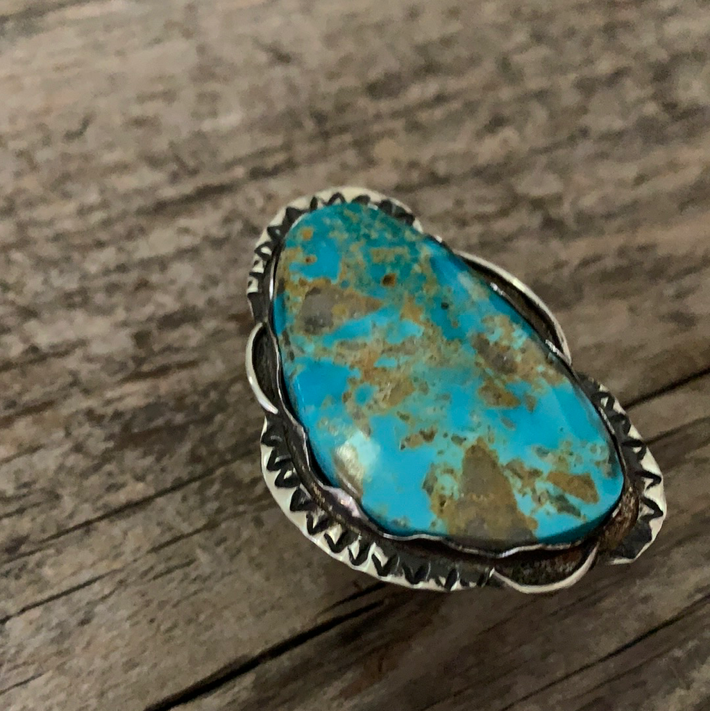 Vintage Large Turquoise Stone Silver Ring size 8.5 ///SOLD///