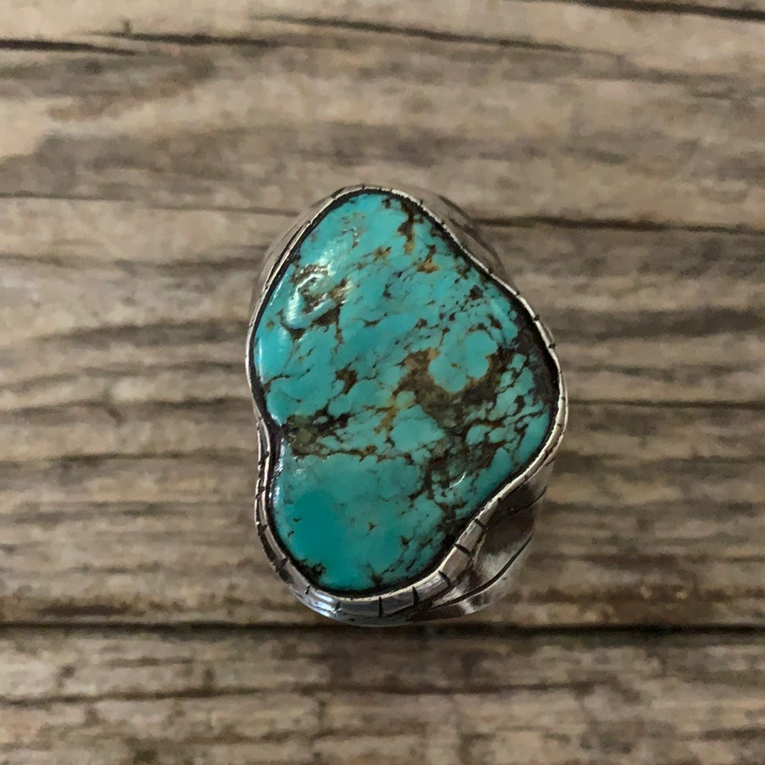 Vintage Native American Silver Turquoise Ring Size 9.75