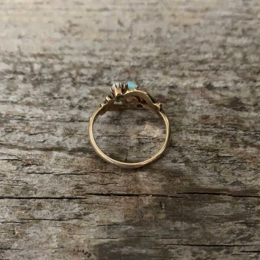 Victorian Opal &amp; Seed Pearl Gold Ring Size 5.75