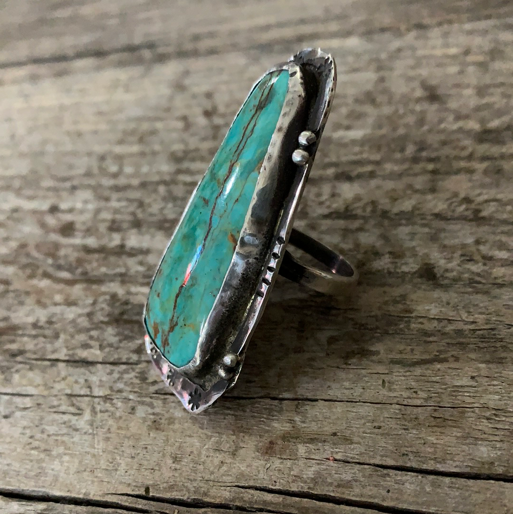 Vintage Long Stone Turquoise Silver Ring ///SOLD///