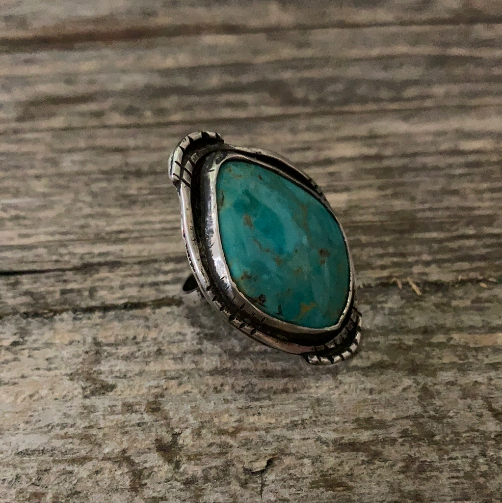 Vintage Native American Silver Turquoise Ring Size 5.75