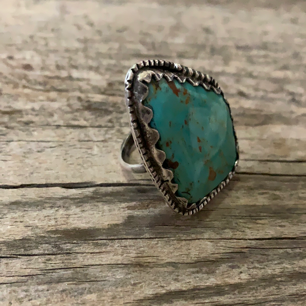 Vintage Native American Silver Turquoise Ring Size 8