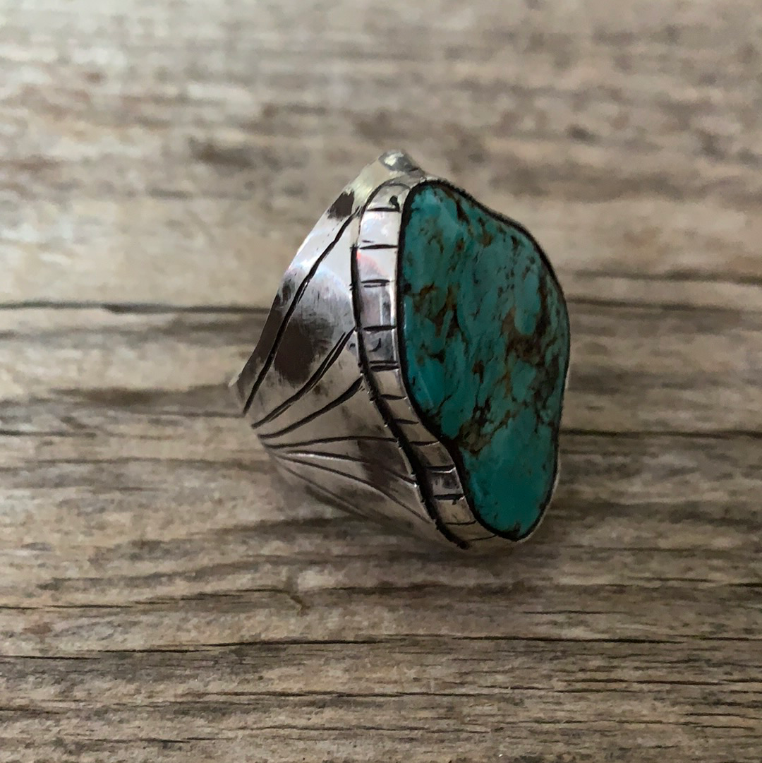 Vintage Native American Silver Turquoise Ring Size 9.75