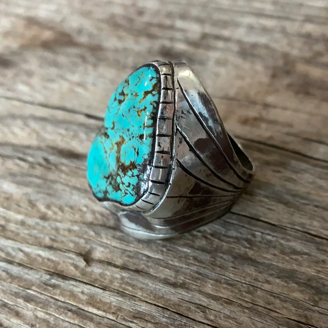 Vintage Native American Silver Turquoise Ring Size 9.75