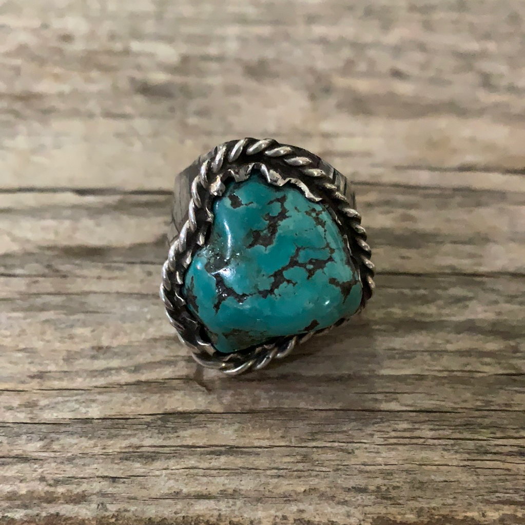 Vintage Native American Silver Turquoise Ring Size 11
