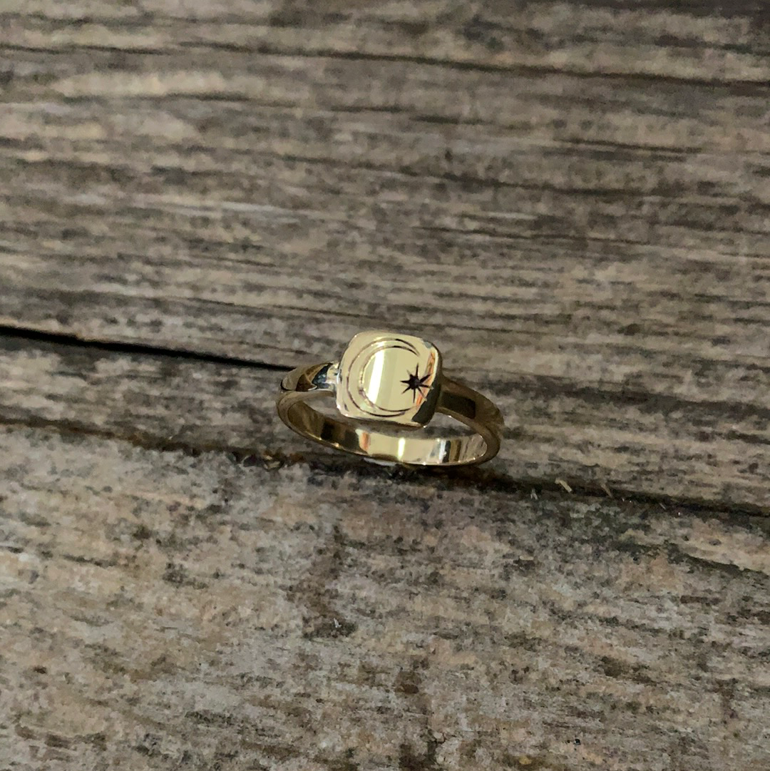 Victorian Revival Crescent Moon 14k Gold Ring Size 6