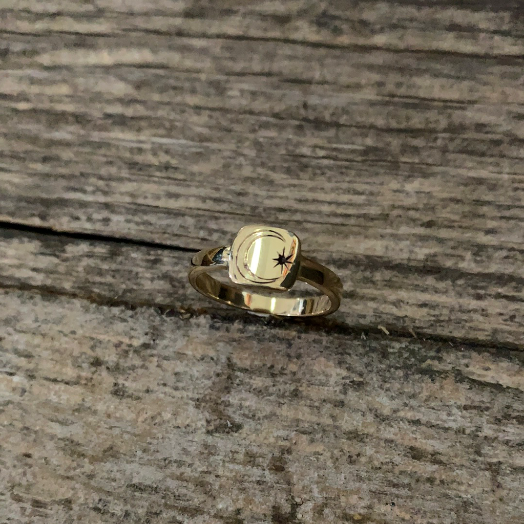 Victorian Revival Crescent Moon 14k Gold Ring Size 6