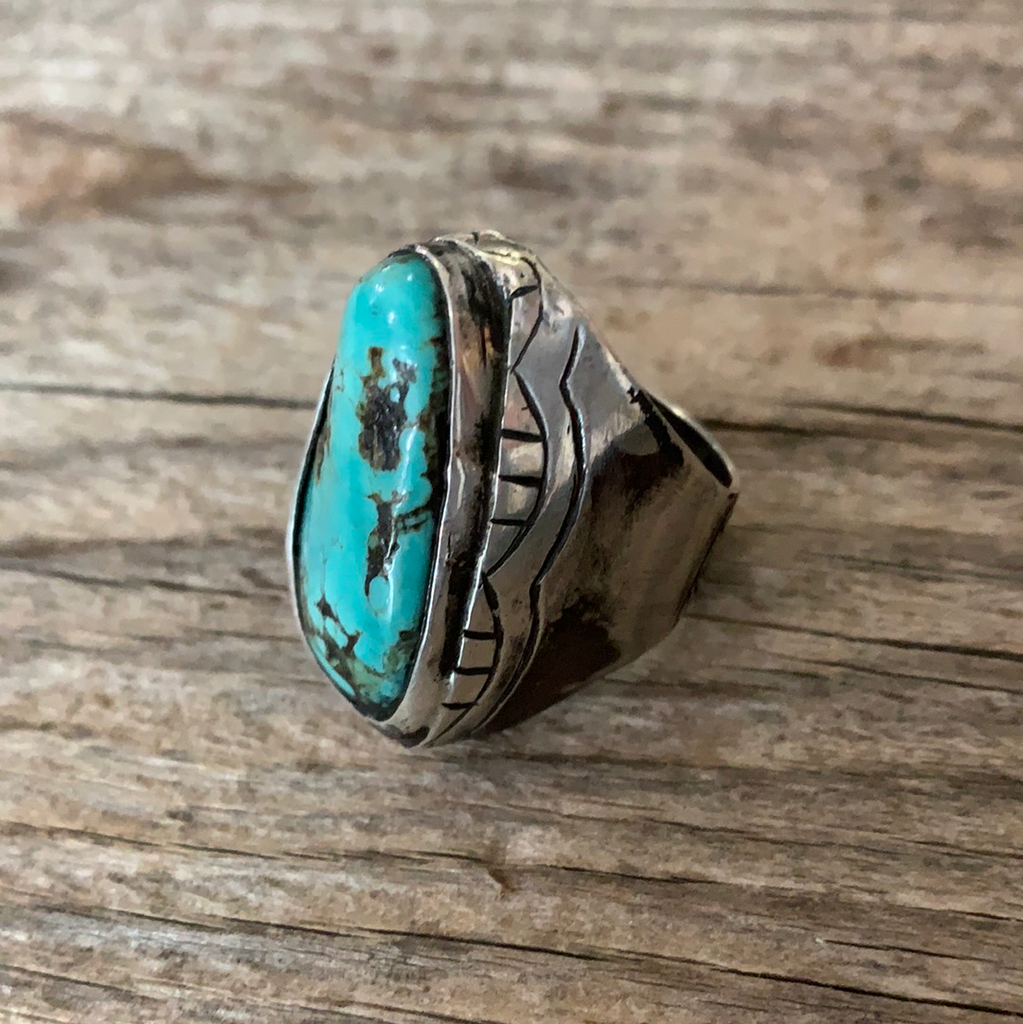 Vintage Native American Silver Turquoise Ring Size 10