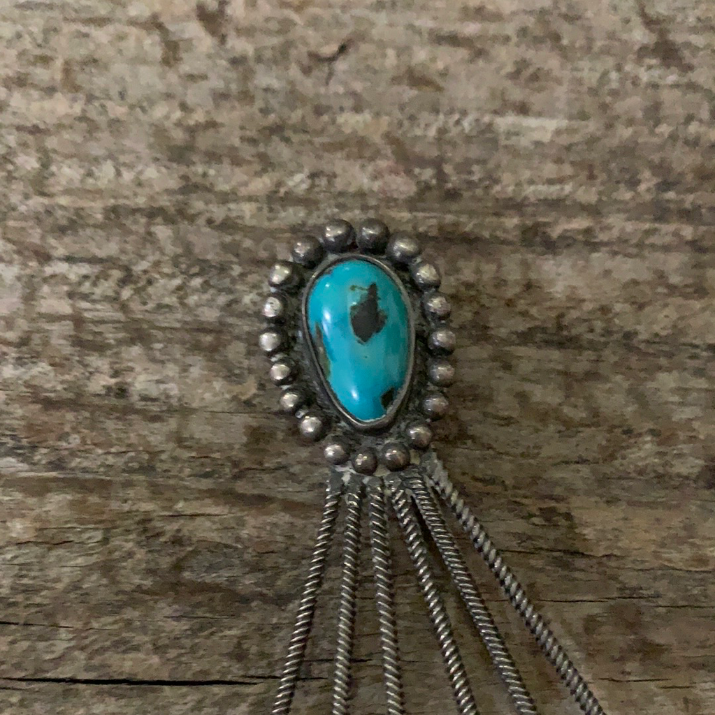 Vintage Native American Silver Turquoise Tear Drop Pin
