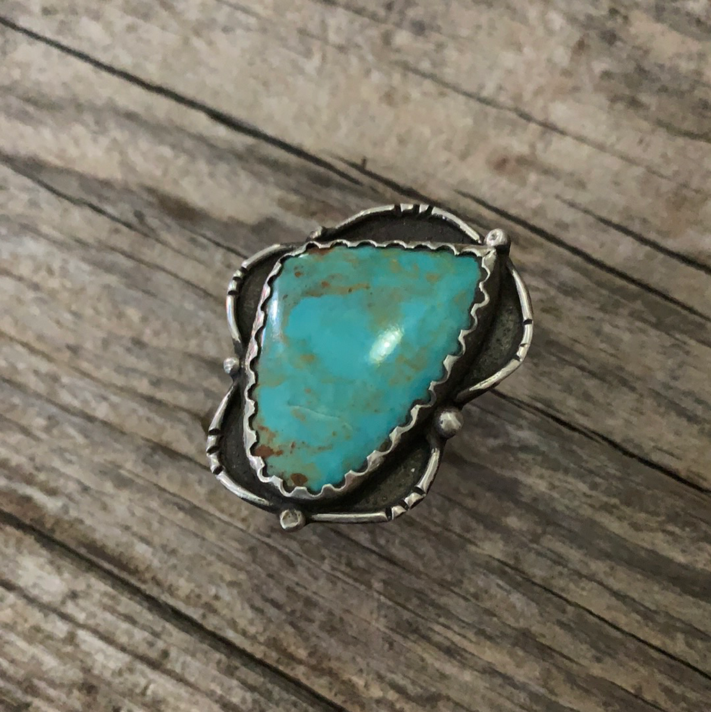 Vintage Native American Silver Turquoise Ring Size 7.75