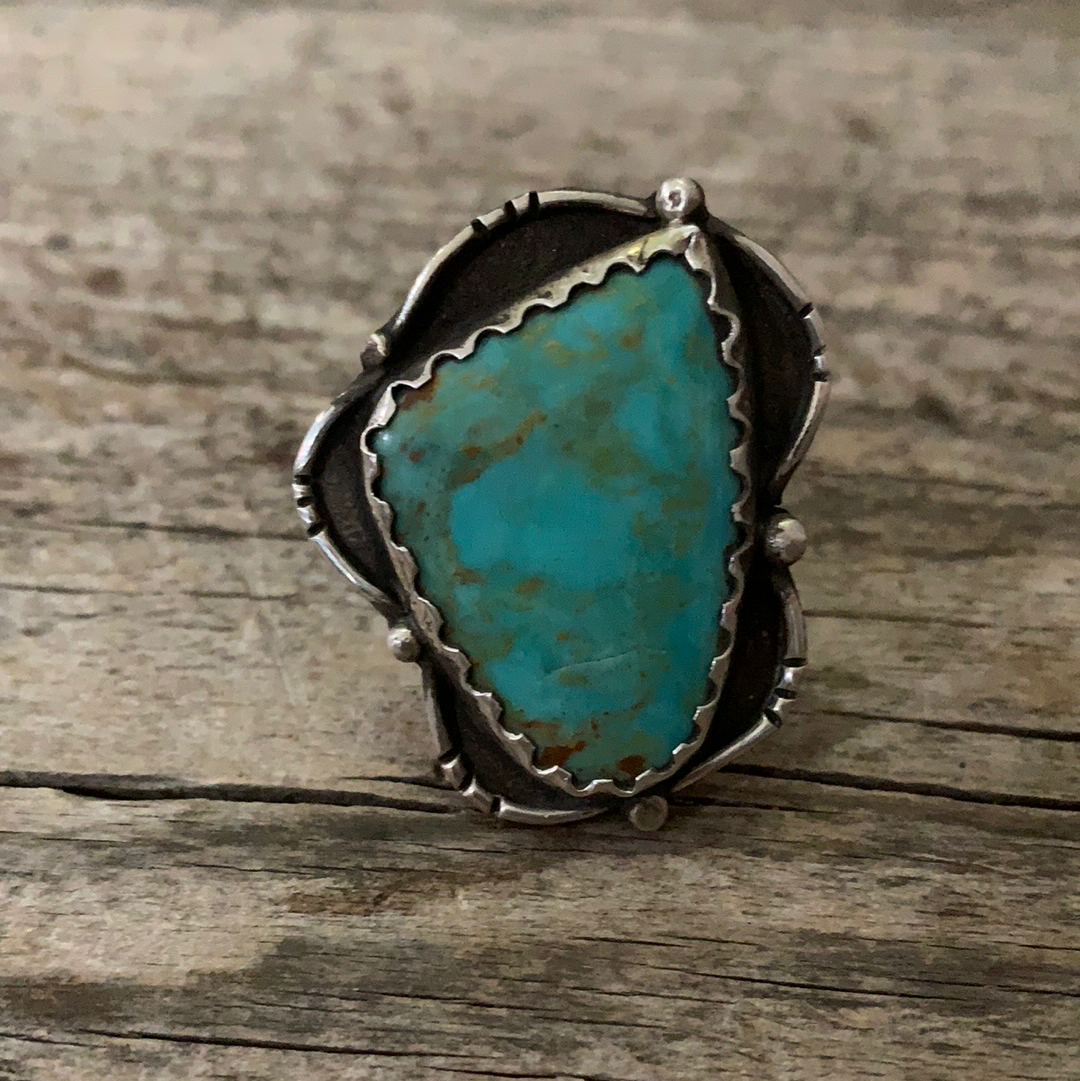 Vintage Native American Silver Turquoise Ring Size 7.75