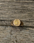 vintage gold victorian ring engraved  shield dove snake hallmark