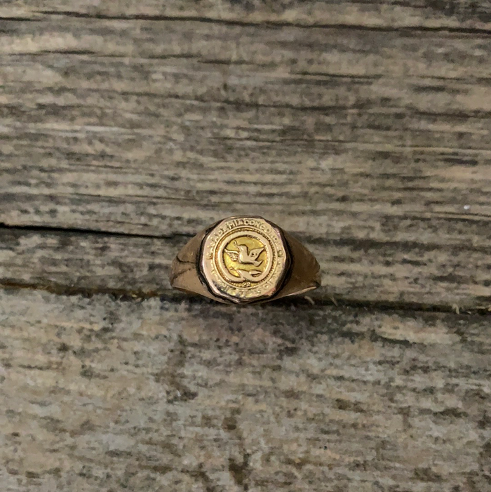 vintage gold victorian ring engraved  shield dove snake hallmark
