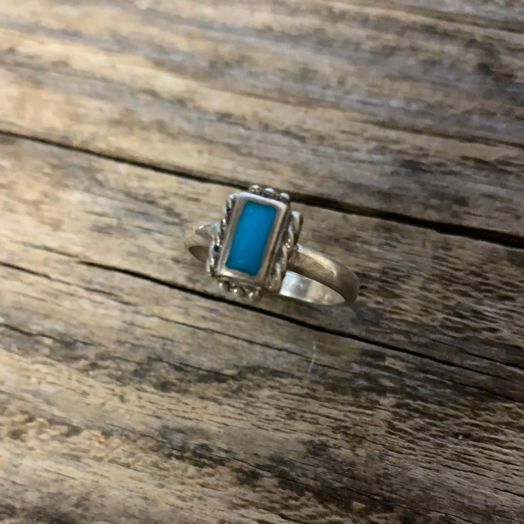 Vintage Native American Silver Turquoise Sweetheart Ring Size 6