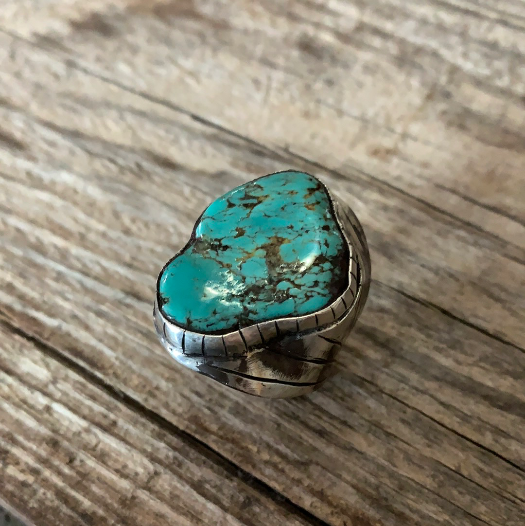 Vintage Native American Silver Turquoise Ring Size 9.75