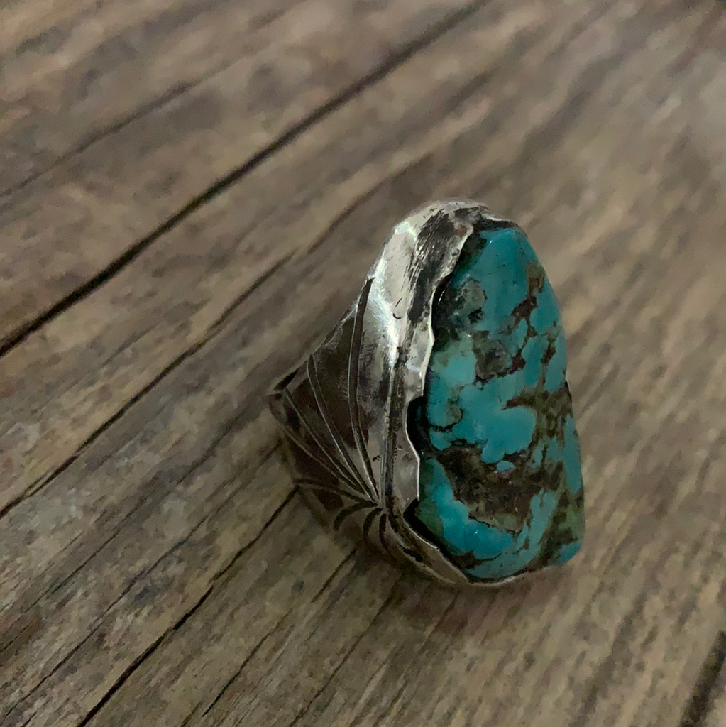 Vintage Sterling Silver Turquoise Ring Size 10