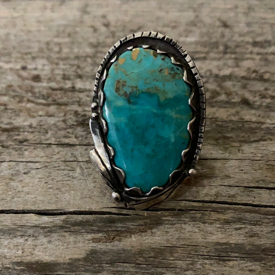 Vintage Native American Silver Turquoise Ring Size 7