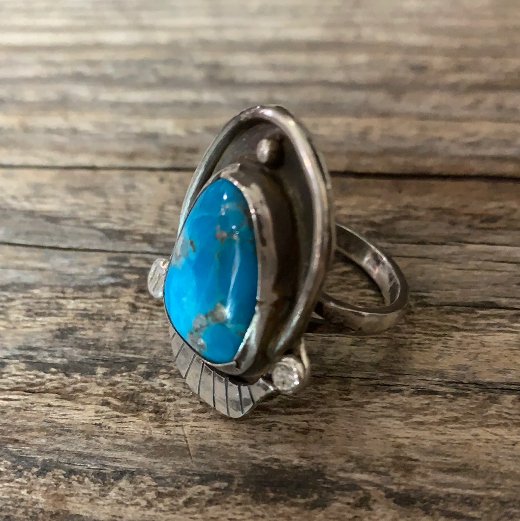 Vintage Native American Turquoise Silver Ring size 7 ///SOLD///