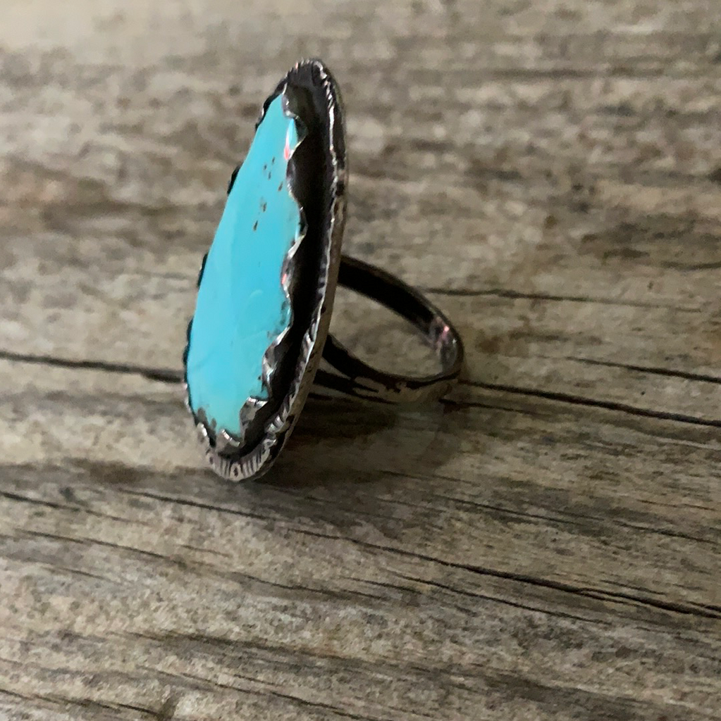 Vintage Native American Silver Pale Blue Turquoise Ring Size 9