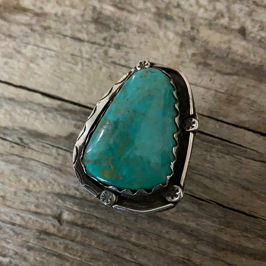 Vintage Native American Silver Turquoise Ring size 7.75
