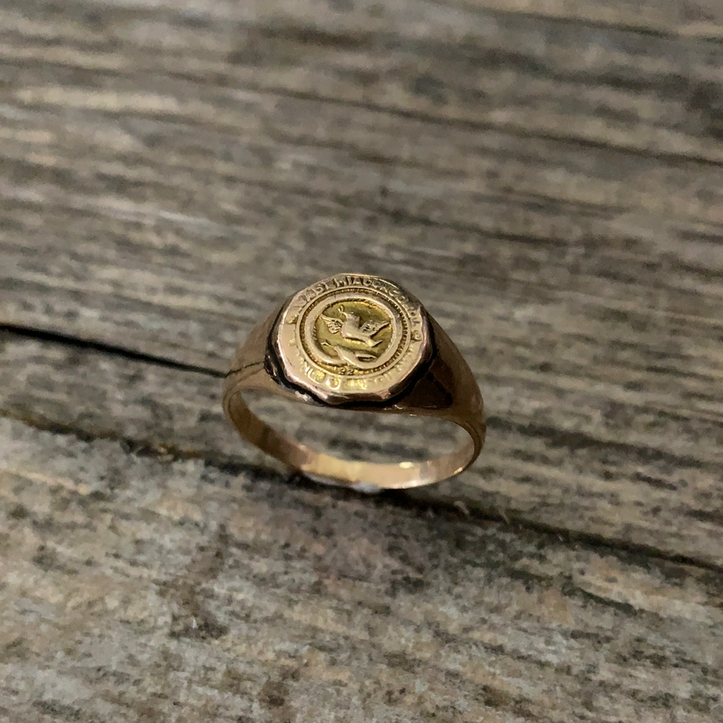 Vintage 14k Gold School Snake Dove Ring Size 8.5