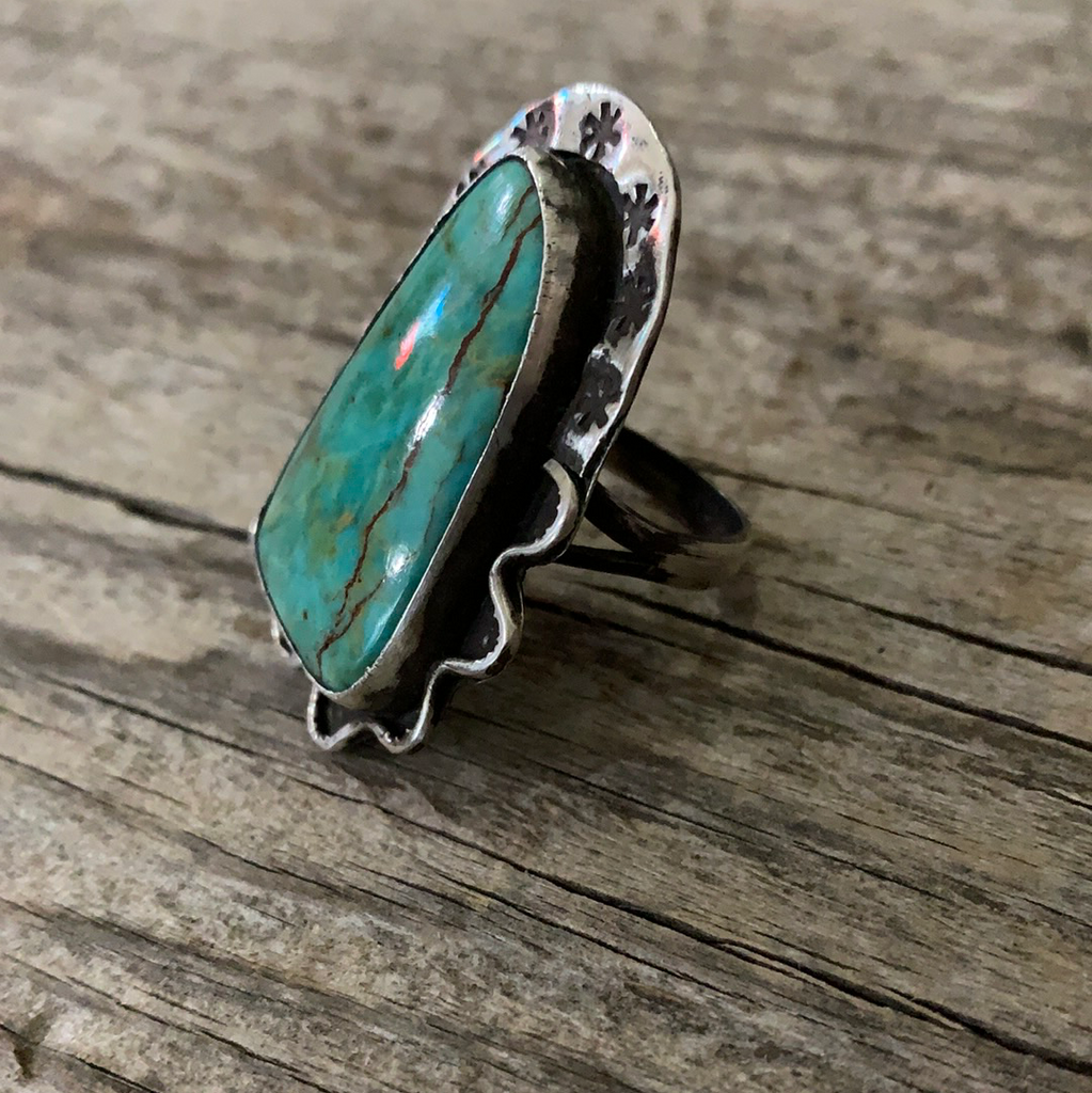 Vintage Native American Silver Turquoise Ring Size 7.75
