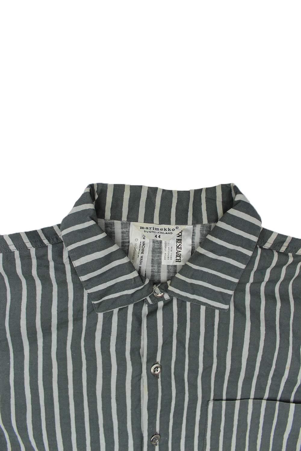Vintage 60&#39;s Marimekko 100% Cotton Dress Shirt Light Green Stripe