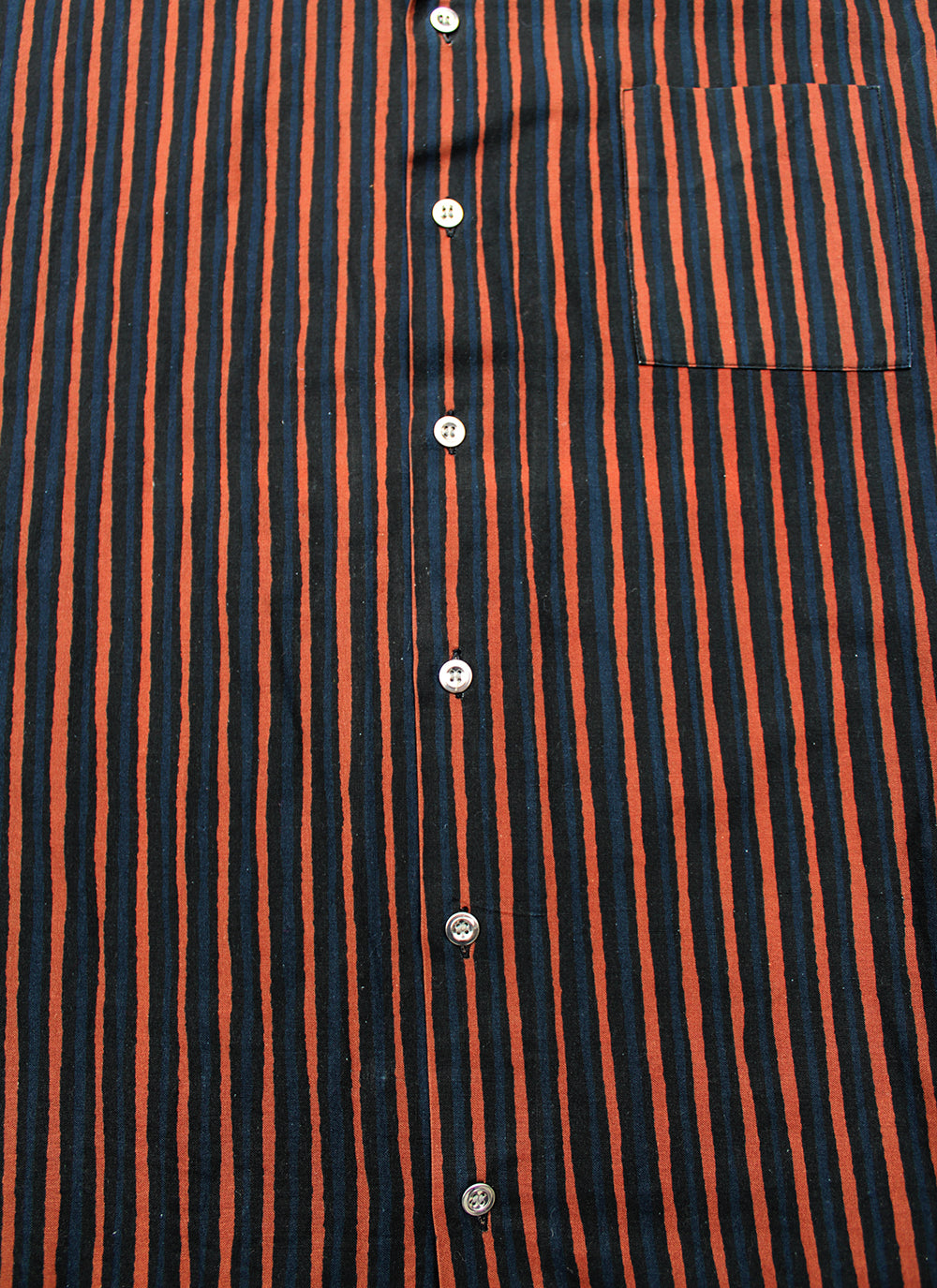 Vintage 60&#39;s Marimekko 100% Cotton Dress Shirt Brown/Indigo Stripe