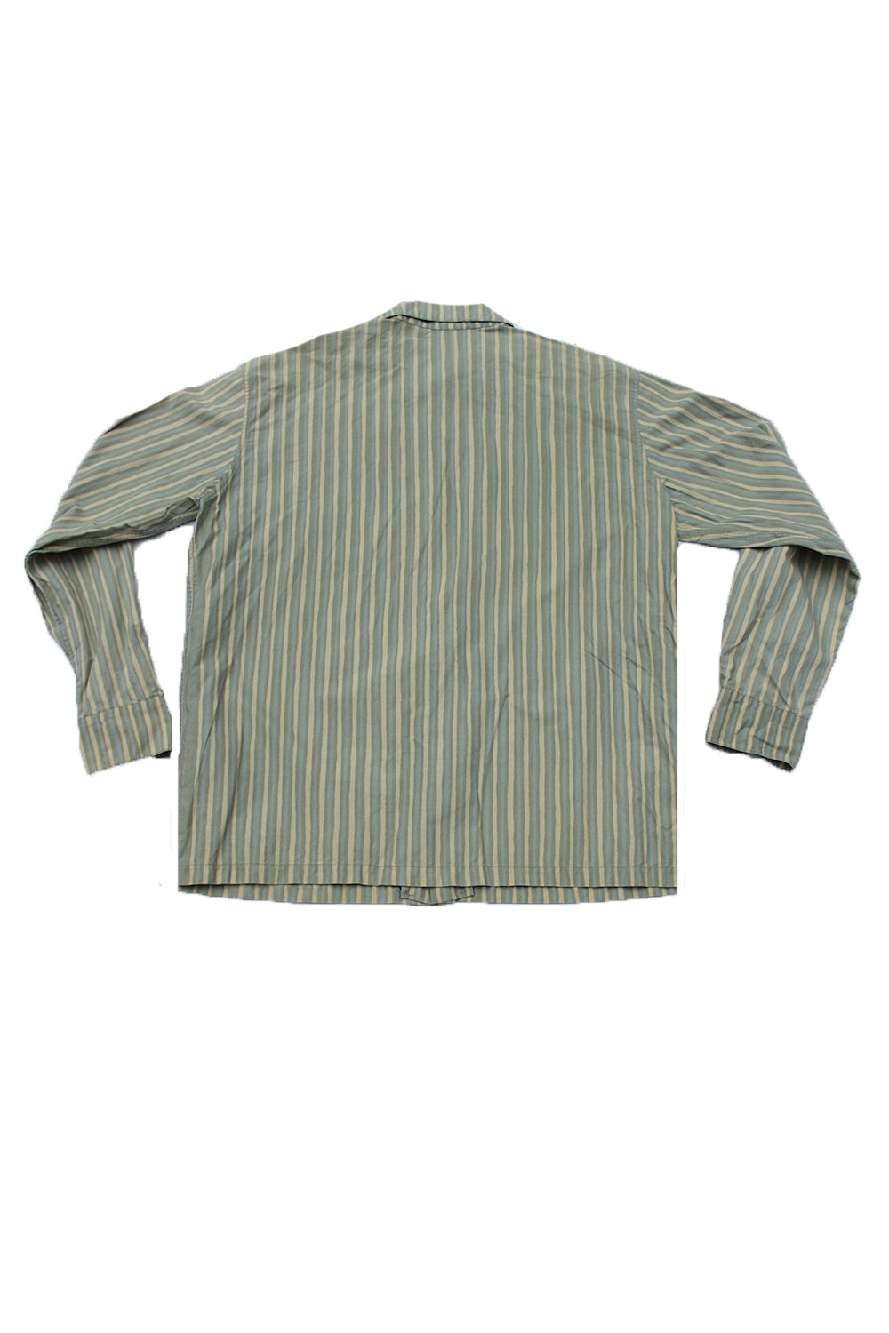 Vintage 60&#39;s Marimekko 100% Cotton Dress Shirt Sage/Cream Stripe