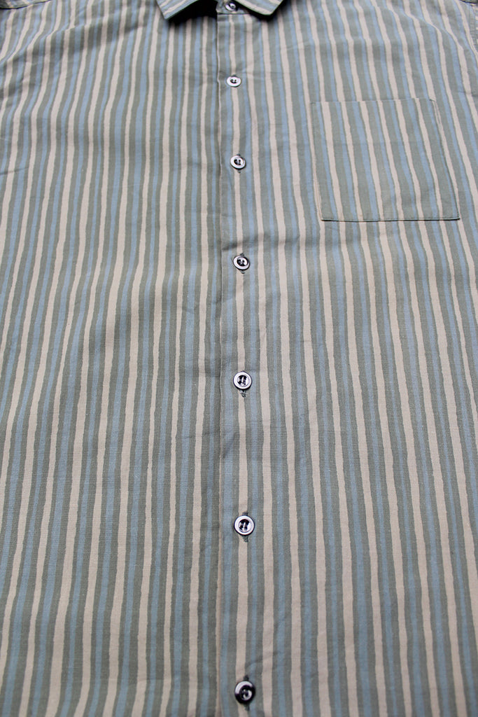 Vintage 60's Marimekko 100% Cotton Dress Shirt Sage/Cream Stripe